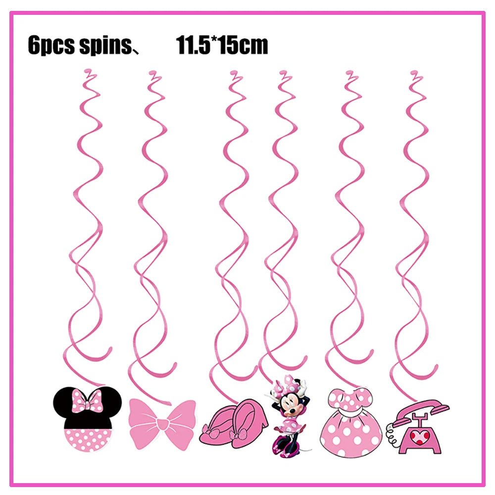 Disney Minnie Mouse Birthday Party Decoration Pink Minnie Paper Cups Plates Napkin Tablecloth Tableware Balloosn Baby Shower Kid