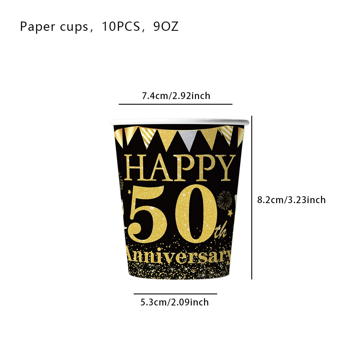 50th Birthday Party Supplies for Men Women Black and Gold 50 Years Old Party Paper Plates Cups Napkin Tablecloth Tableware Decor