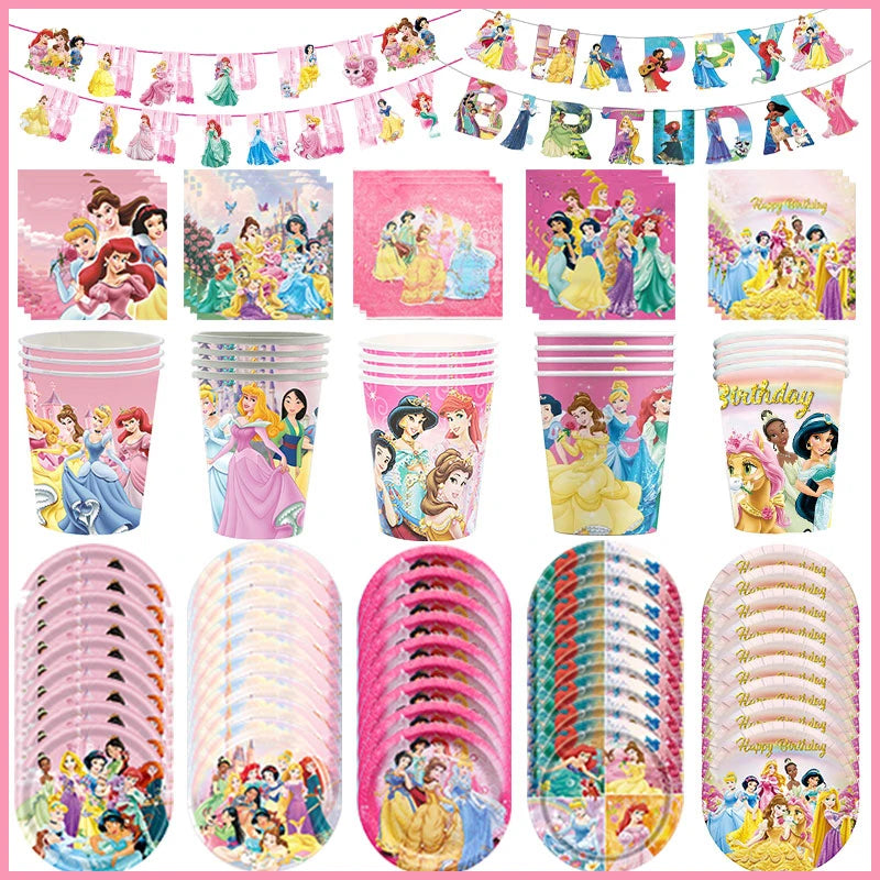 Disney Princess Birthday Party Decorations Girls Child Deco Disney Princess Birthday Plate Napkins Cups Tableware Supplies Setup