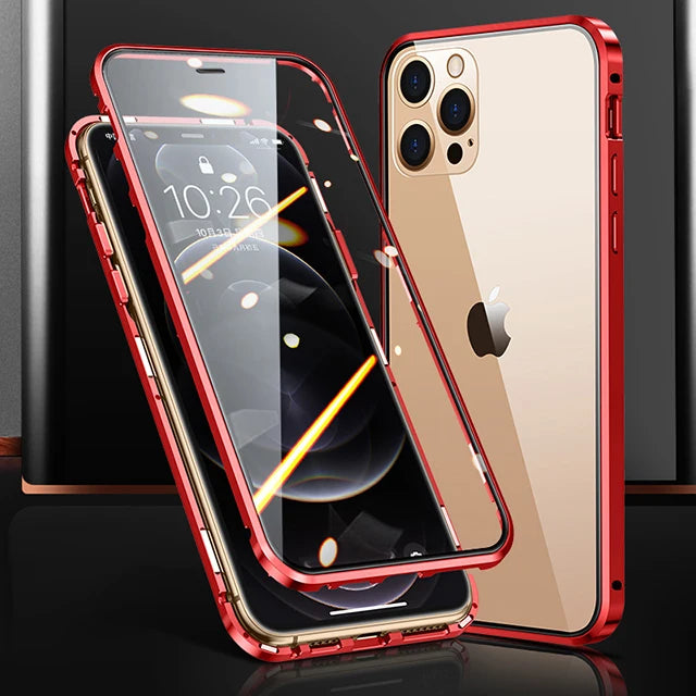 360°Full Protection Metal Magnetic Phone Case For IPhone 16 Pro Max 14 13 12 11 15 Pro Max X XS XR Plus Double-Sided Glass Cover