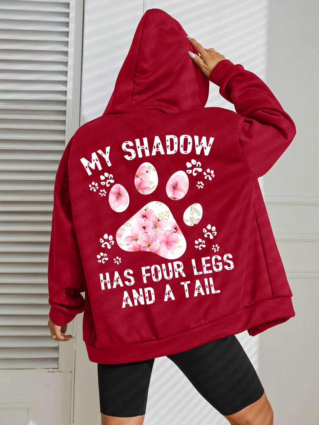 Flower Cat Feet My Shadow Has Four Legs And A Tail Print Zipper Hoody Woman Y2K Autumn Hoodies Loose Fleece Casual Sportswears