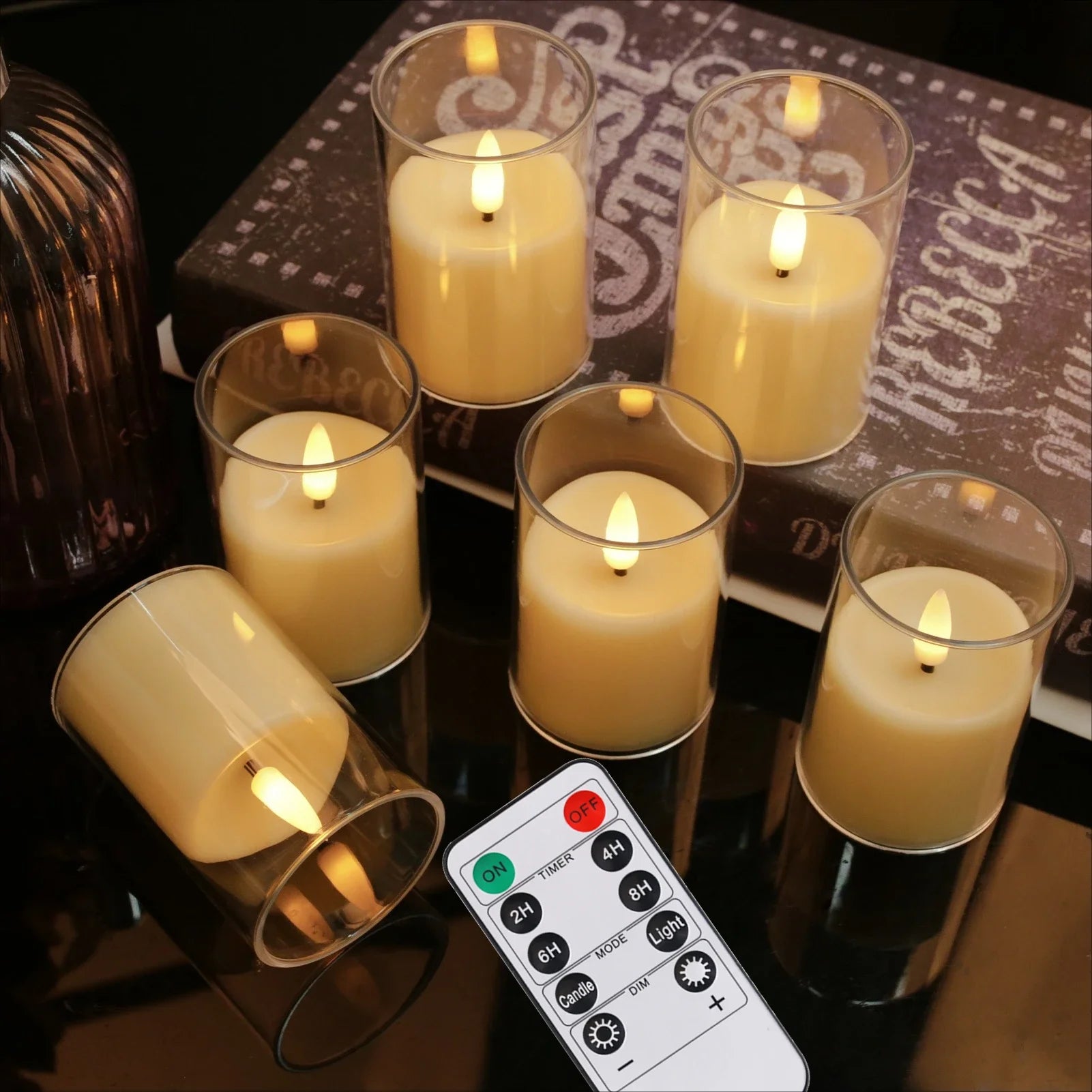 6pc Led Flameless Electric Candles Lamp Acrylic Glass Battery Flickering Fake Tealight Candle Bulk for Wedding Christmas Table