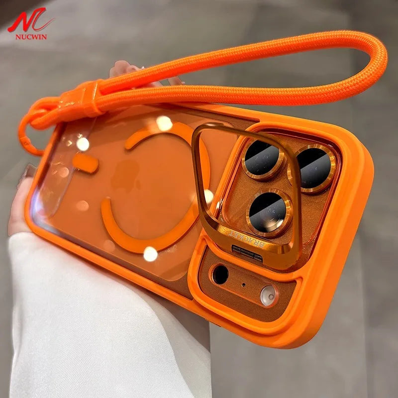 For iPhone Air 17 ProMax Wrist Strap Lanyard Camera Bracket Magsafe Case for iPhone 17 15 16 12 11 13 14 Pro Max Plus Cover