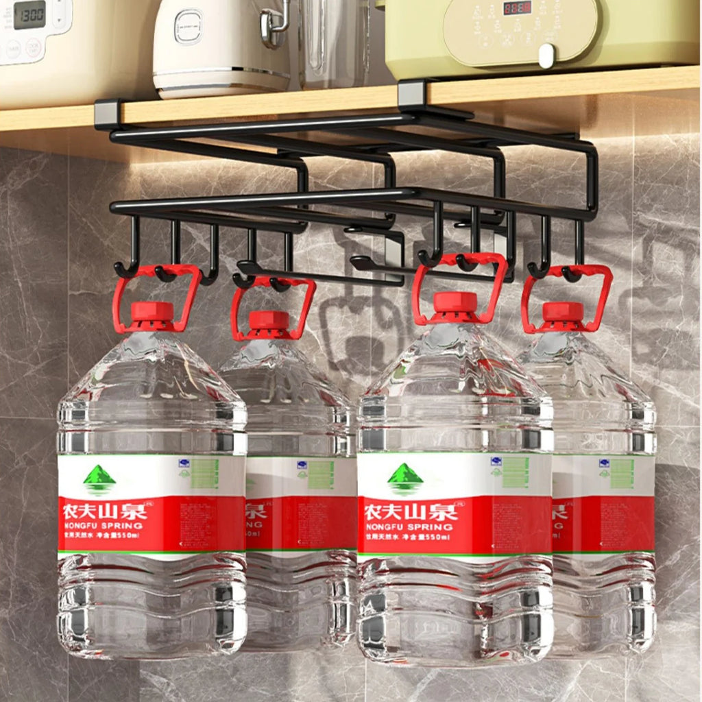 Kitchen Hanging Organizer Rack with Hooks Under Cupboard Paper Towel Rags Hanger Cutting Board Pot Cover Holder Storage Shelf