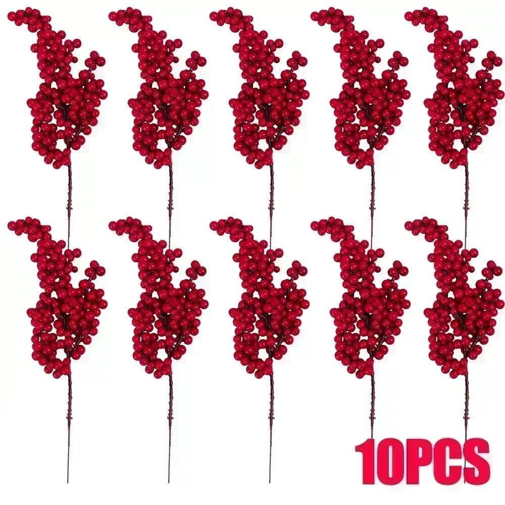 1/20PCS Artificial Berries Christmas Decoration Red Berry Branches for Xmas Tree Party Home Table Ornaments Fruit Wreath Decor