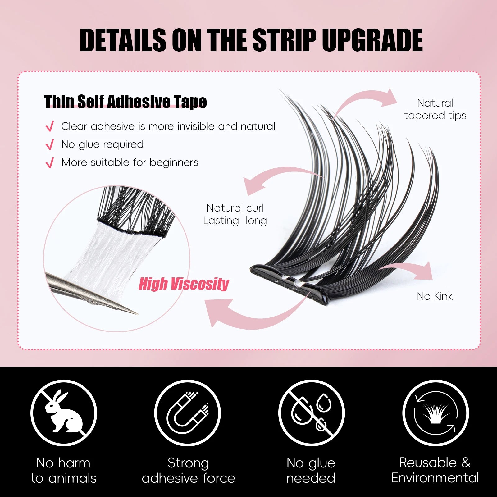 Vipuda Self Adhesive Cluster Lashes Press on No Glue Needed Segmented Eyelashes Reusable DIY Individual Eyelash Extension