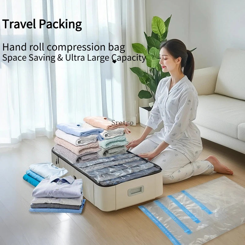 5-pieces Hand Roll Vacuum Compression Bag, Clothing Duvet Cover Storage Bag Business Travel No Need for Vacuum Compression Bag