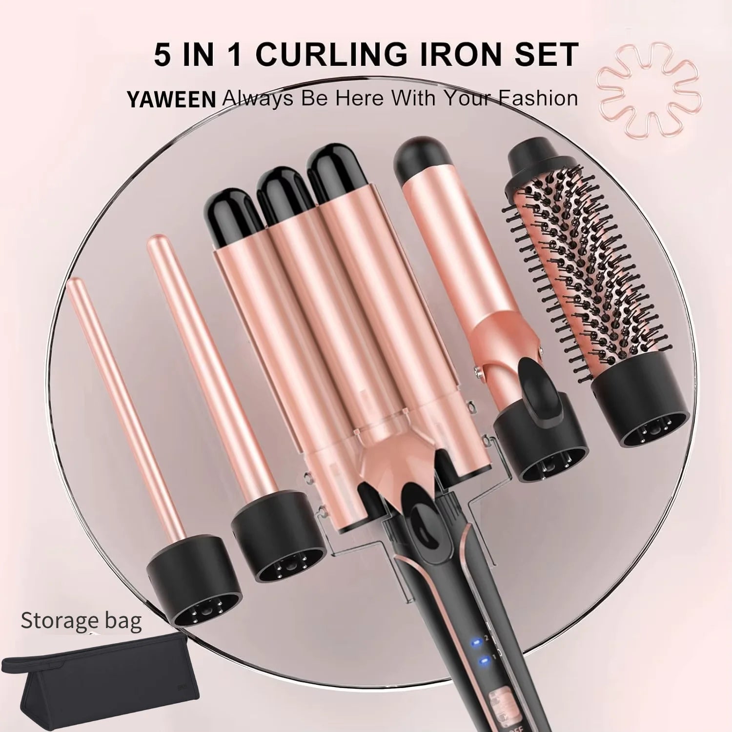 5 in 1 Hair Curlers Set with Curling Brush, 0.35”-1.25” Hair Curler Wand for Hairstyle and Heat Resistant Gloves and Hair Clip