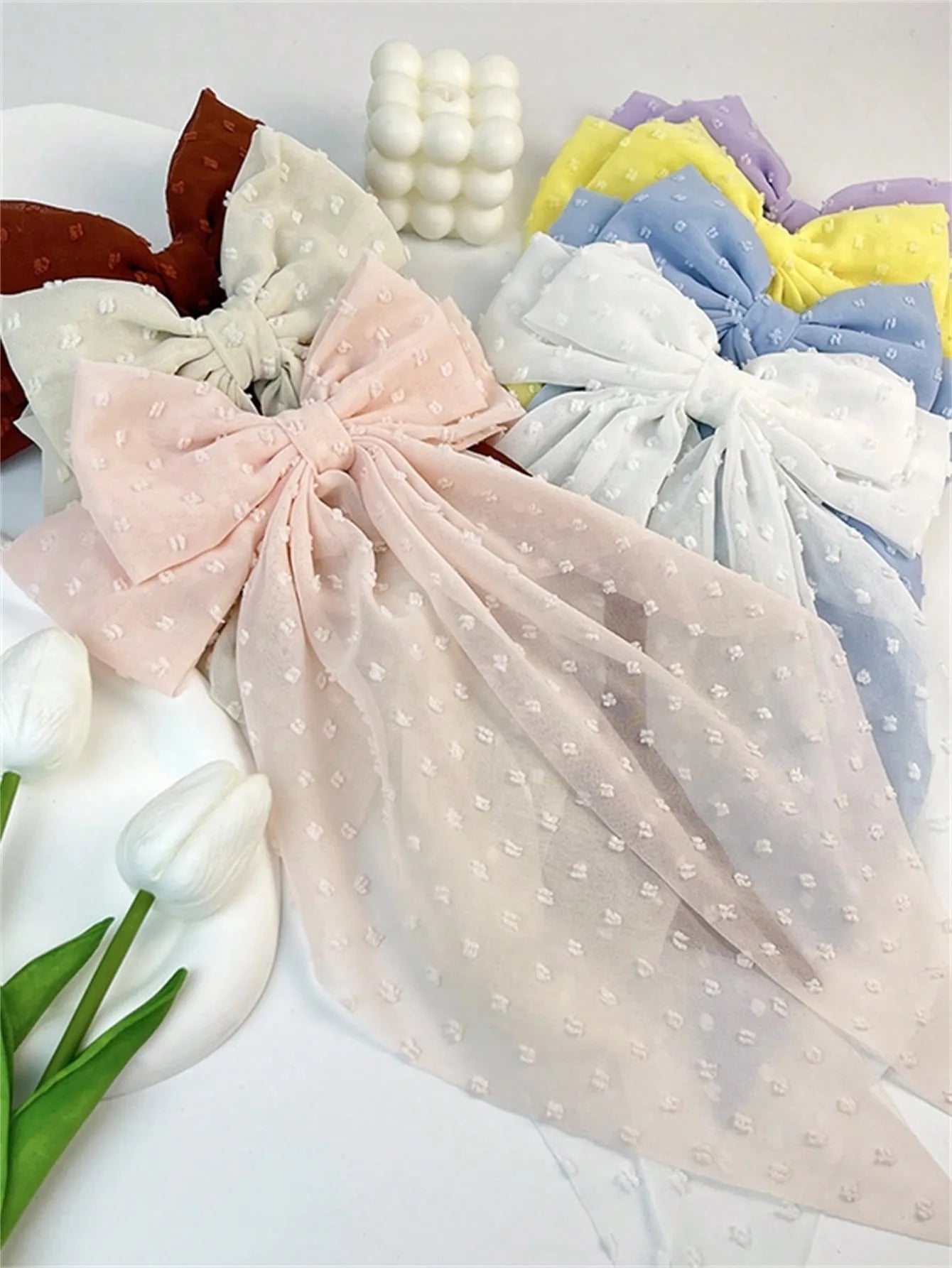 6 spring clip streamers bow hair clips for women