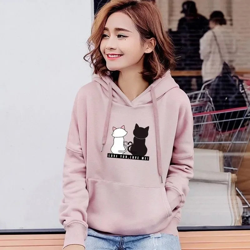 2023 Streetwear Hoodies Women Sweatshirt Autumn Spring Long Sleeve Harajuku Cat Print Sweatshirts Casual Pullover sudadera mujer