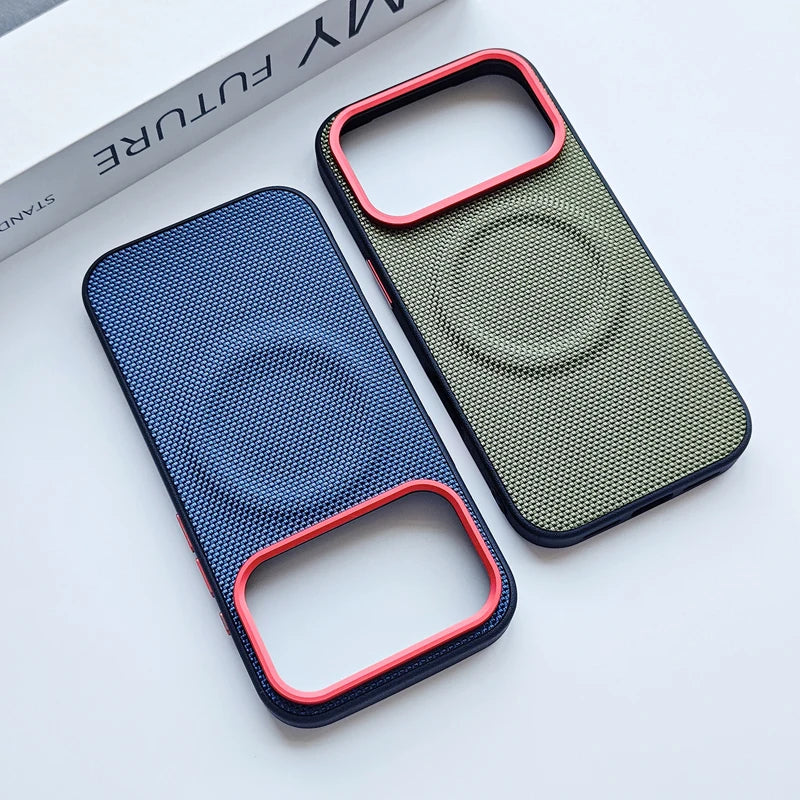 For iPhone 17 Pro Max 17 Air Case Luxury Magnetic Soft TPU+Nylon Woven Leather Back Anti-Fingerprint Cover for iPhone17
