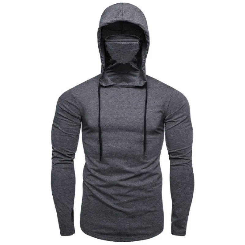 Mens Gym Thin Hoodie Short Sleeve Hoodies With Mask Sweatshirt Casual Splice Large Mask Hoodie Sweatshirt Hooded Tops Cycling