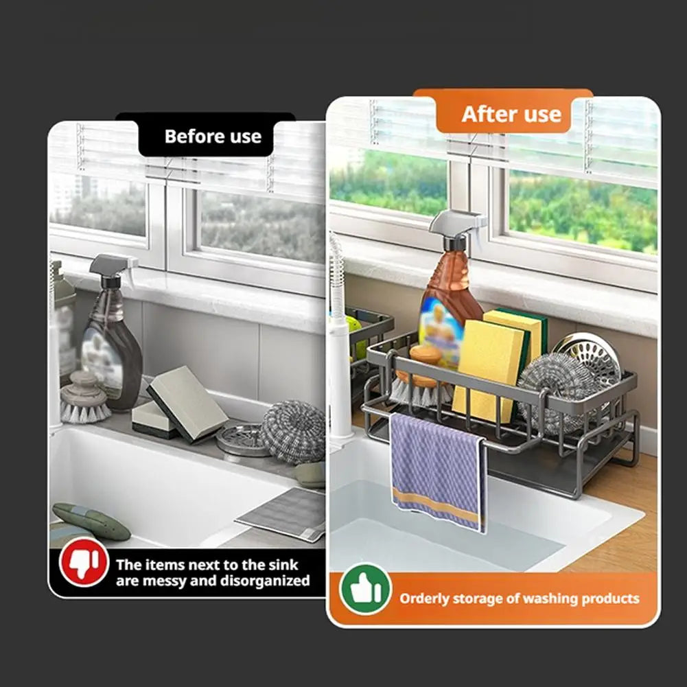 Compact Tap-Mounted Spice Shelf – Sink Organizer with Drainage Rack – Space-Saving Kitchen Storage for Utensils/Accessories