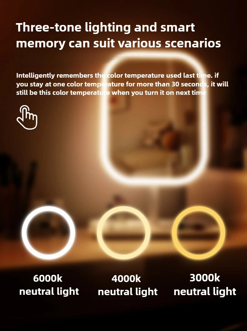 1~2PCS Large Square Rotating LED Makeup Mirror - Square Vanity Mirror with Adjustable Lighting for Girls Dormitory & Home Use