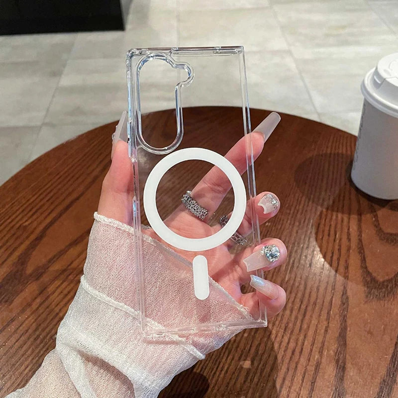 For Magesafe Magnetic Clear Wireless Charging Phone Case For Samsung Galaxy Z Fold 7 6 5 4 3 Z Flip 7 6 5 4 3 Shockproof Cover