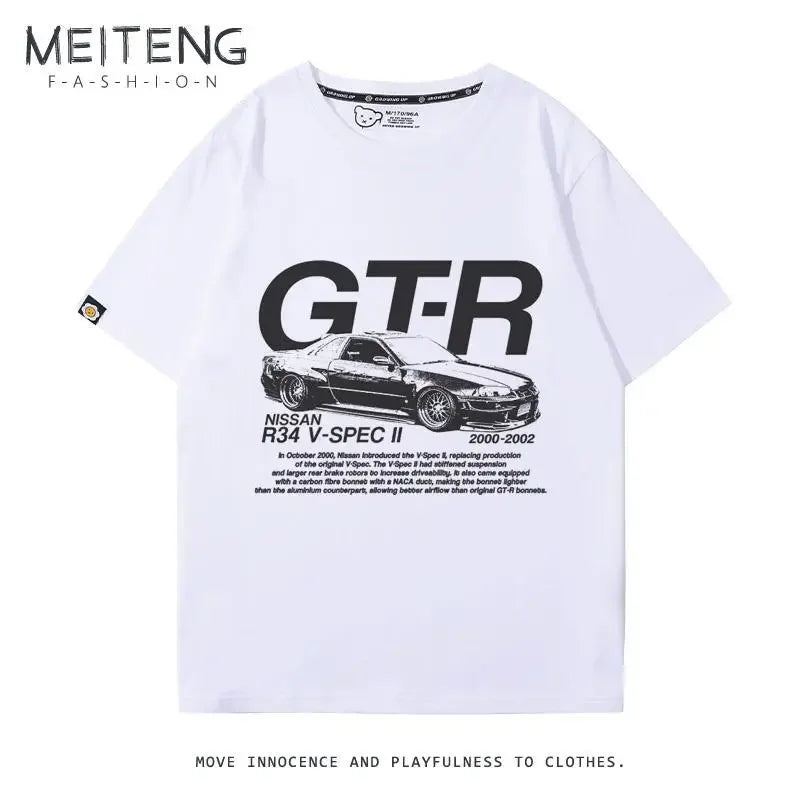 Men's Women's Summer Cotton Versatile Trend T-shirt Clothes Nissan GTR God of War R35R34 Modified Team Short-sleeved