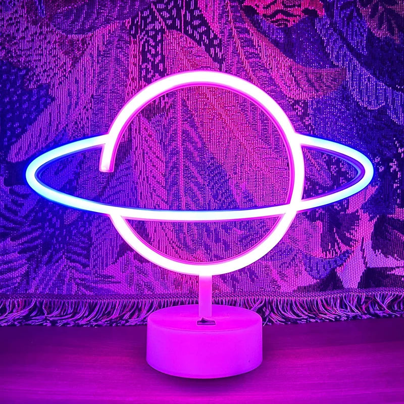 Pink Blue Planet neon sign Light USB/ battery dual purpose LED Lamp, for Birthday Wedding Party Wall Camping Summer Home decor
