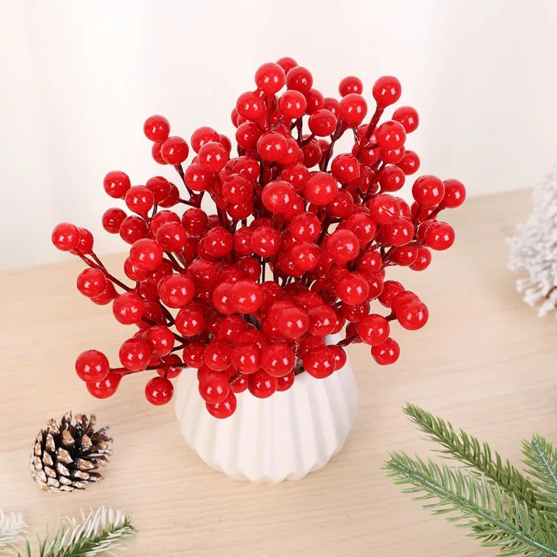 100/1pc Artificial Red Berry Stems Christmas Tree Holly Berries Branches DIY Xmas Wreath Table Ornaments New Year Party Decor
