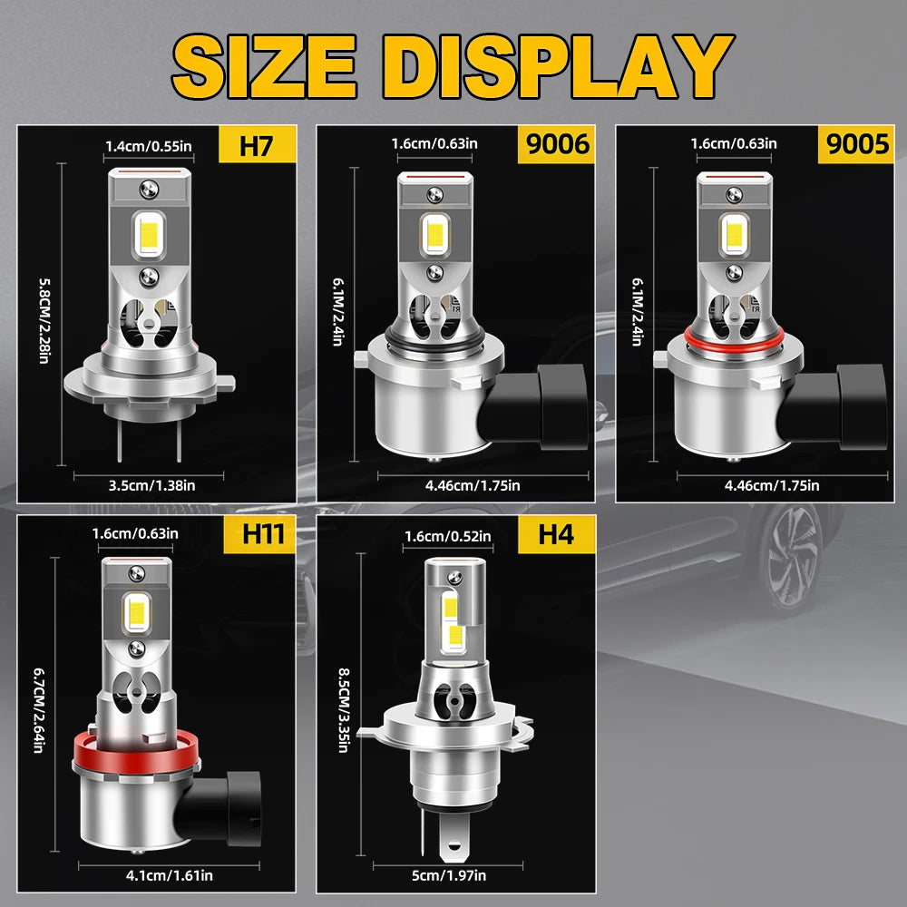 2PCS H7 H4 LED Bulbs Car Headlight Turbo Fan H11 H8 H9 9005 HB3 Led Lights 9006 HB4 Auto Headlamp CSP 30000LM 6000K Super White