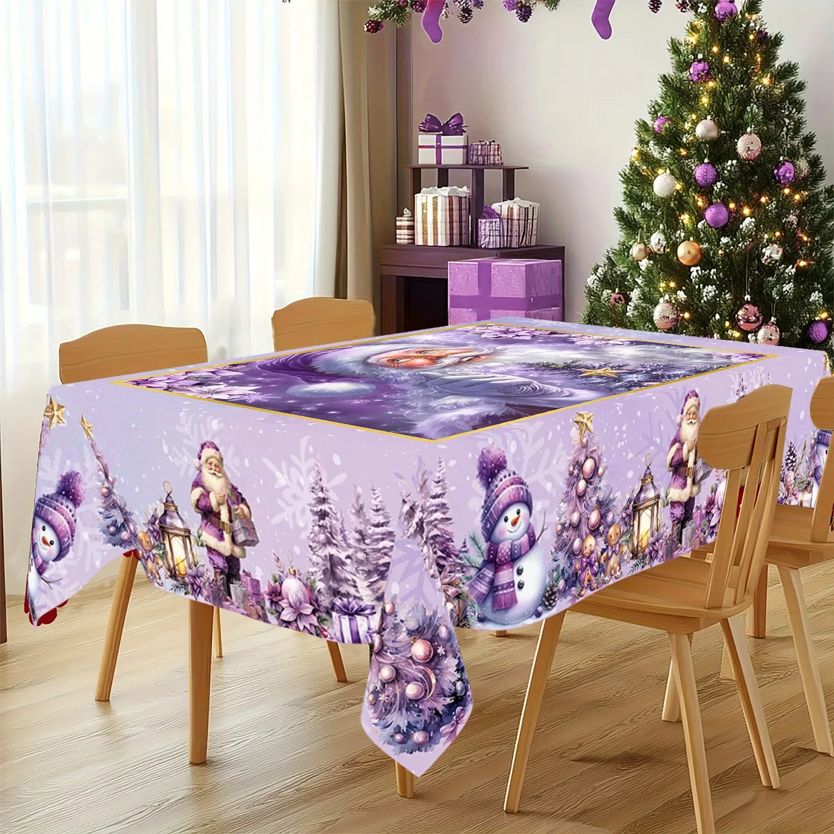 Purple Christmas Tablecloth Santa Claus Table Cover Christmas Party Table Decorations for Home Kitchen 2025 Xmas Gifts Navidad