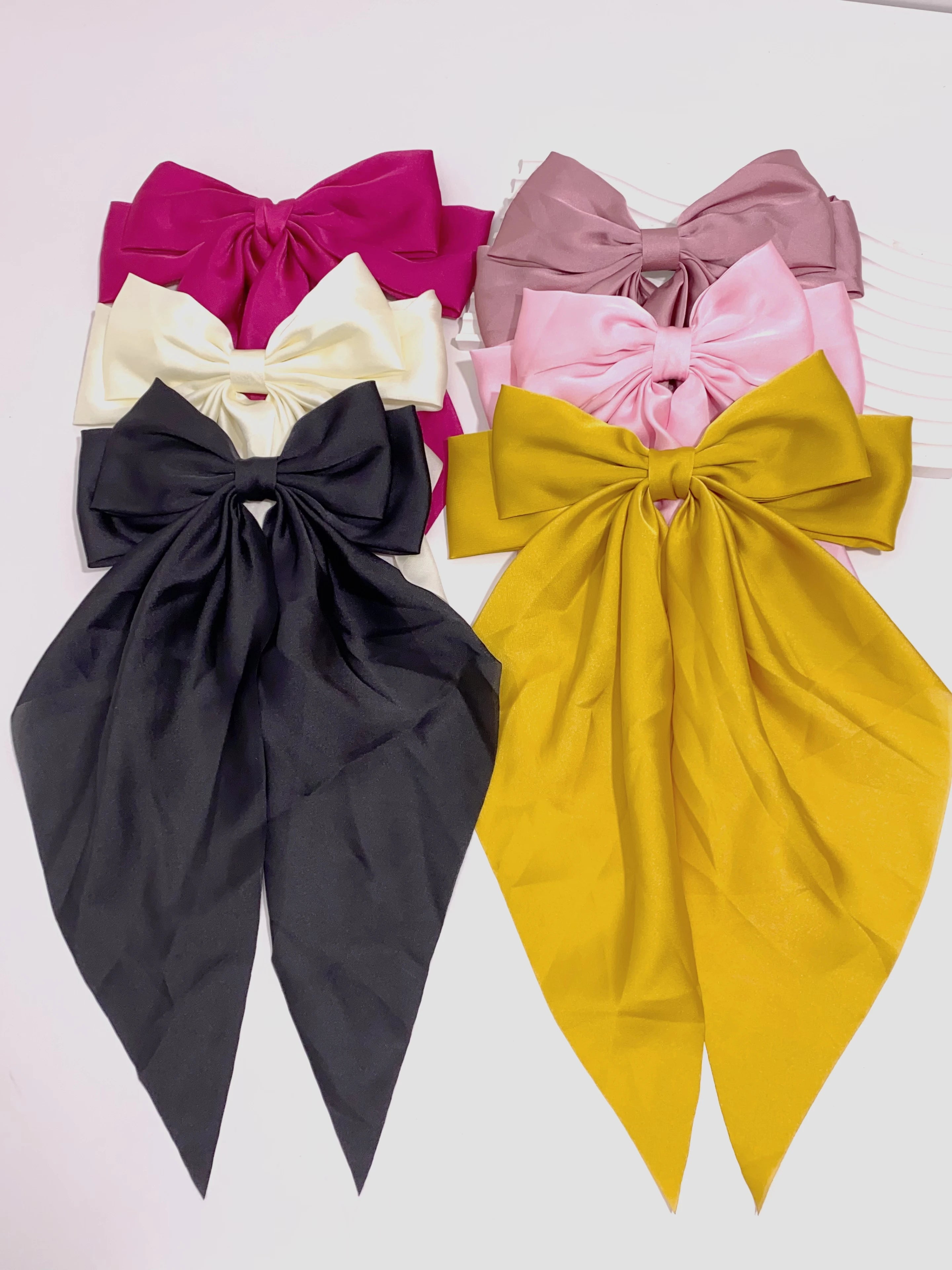 6 spring clip streamers bow hair clips for women