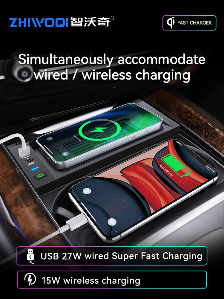 For BMW X5 F15 X6 F16 2014 2015 2016 2017 2018 15W Car QI wireless charger fast phone charger charging holder accessories