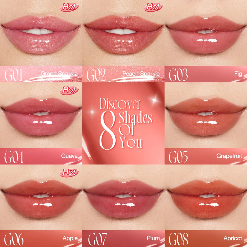 O.TWO.O Liquid Lip Gloss Lipstick Glossy Finish High-Shine Long Lasting Moisturize Non-Stick Glassy Lips Glossy Lip Stain Makeup