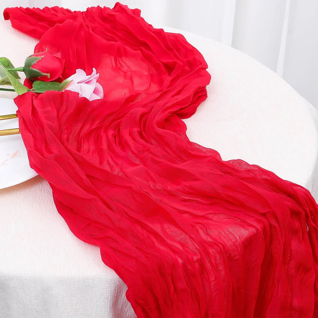 Valentine Red Long Table Runner Wedding Party Banquets Bridal Baby Shower Christmas Decorations Boho Gauze Polyester Cheesecloth