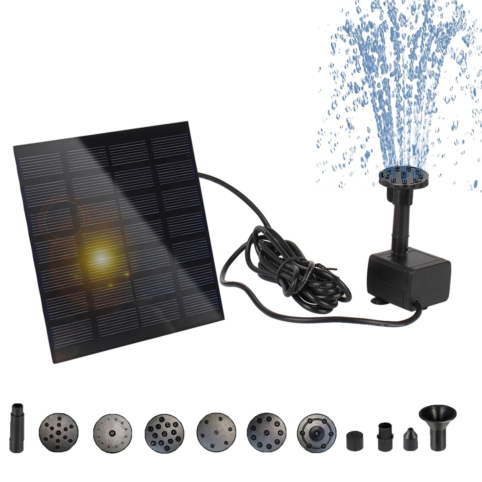 Solar Fountain Pump, DIY Outdoor Solar Water Pump with Multiple Nozzles,  Solar Powered Pump for Bird Bath, Ponds, Garden and Ot