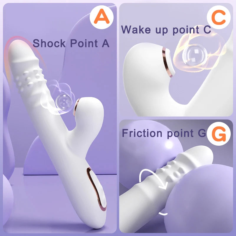Vibrator Thrusting Dildo with multiple vibration/sucking modes, Multifunctional waterproof Sex Toys Thrusting, with Licking