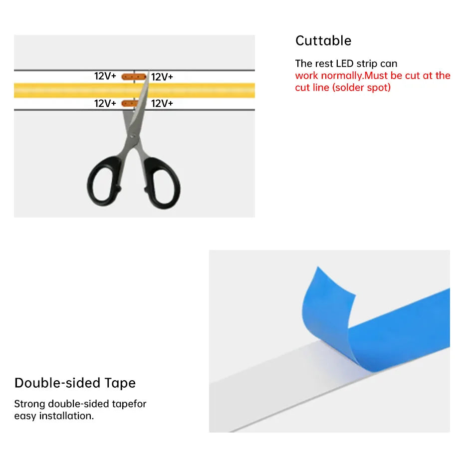 12V COB LED Strip Light 320LEDs/m 0.5m-5m with Power Supply & Bluetooth Controller for Warm/Neutral/Cold White Cabinet Lighting