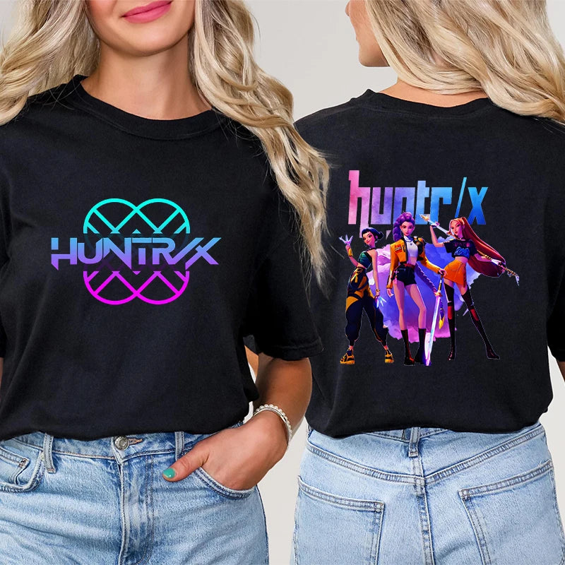 Kpop Demon Hunter HuntrX Print T-Shirts Korean Anime Tshirts Women Clothes Fashion Harajuku Kawaii T-shirt Women's Y2K Clothing