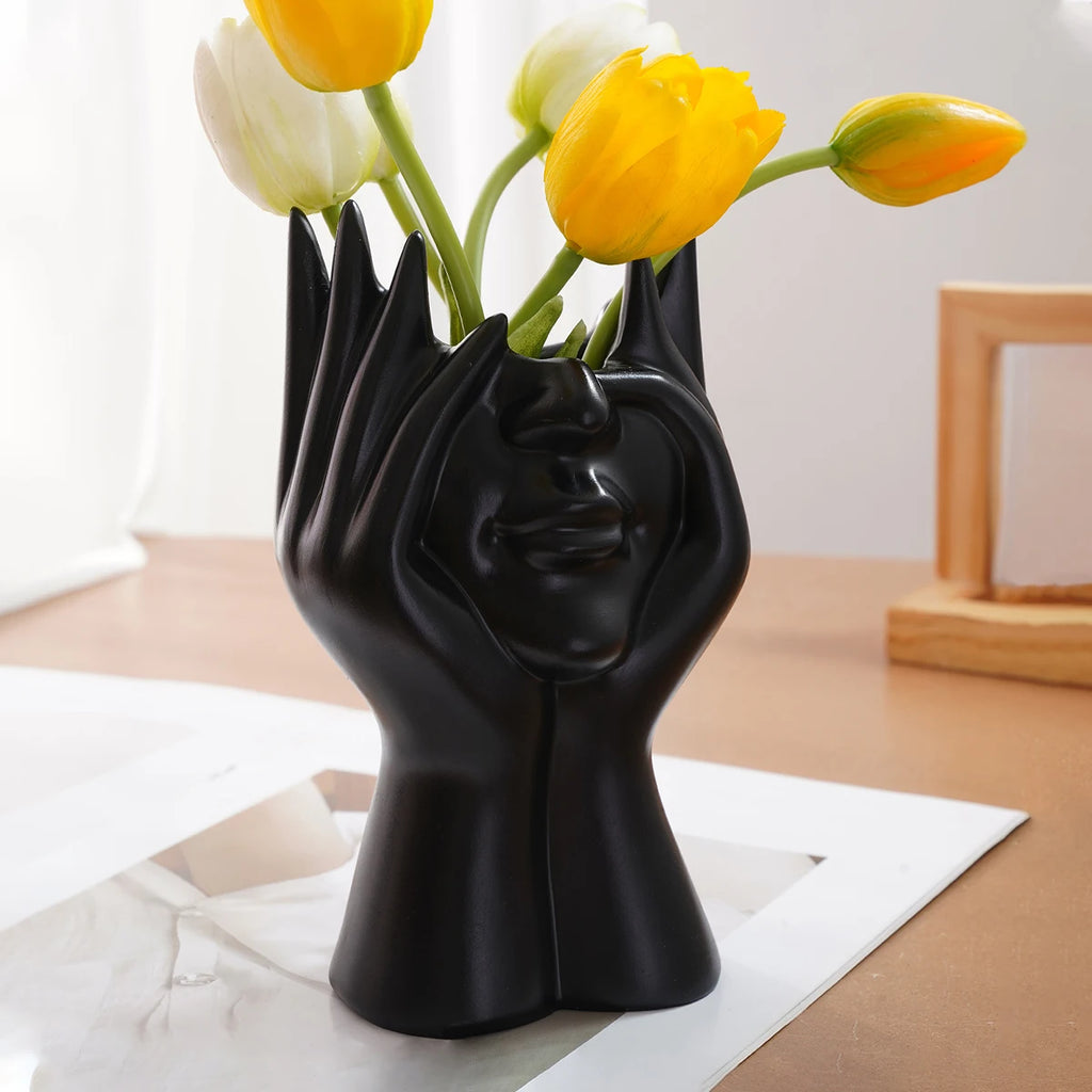 1PC, a modern and simple resin double-hand face support design household vase, which can be given as a gift