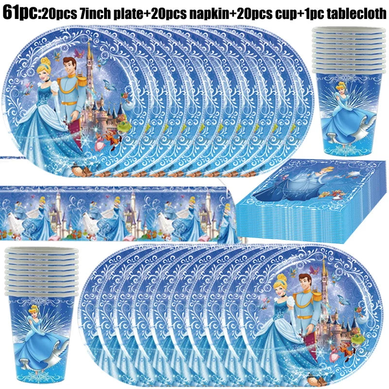 Disney Cinderella Princess Birthday Party Decoration Girls Cinderella Birthday Party Favors Plates Cup Napkins Tablecloth Supply