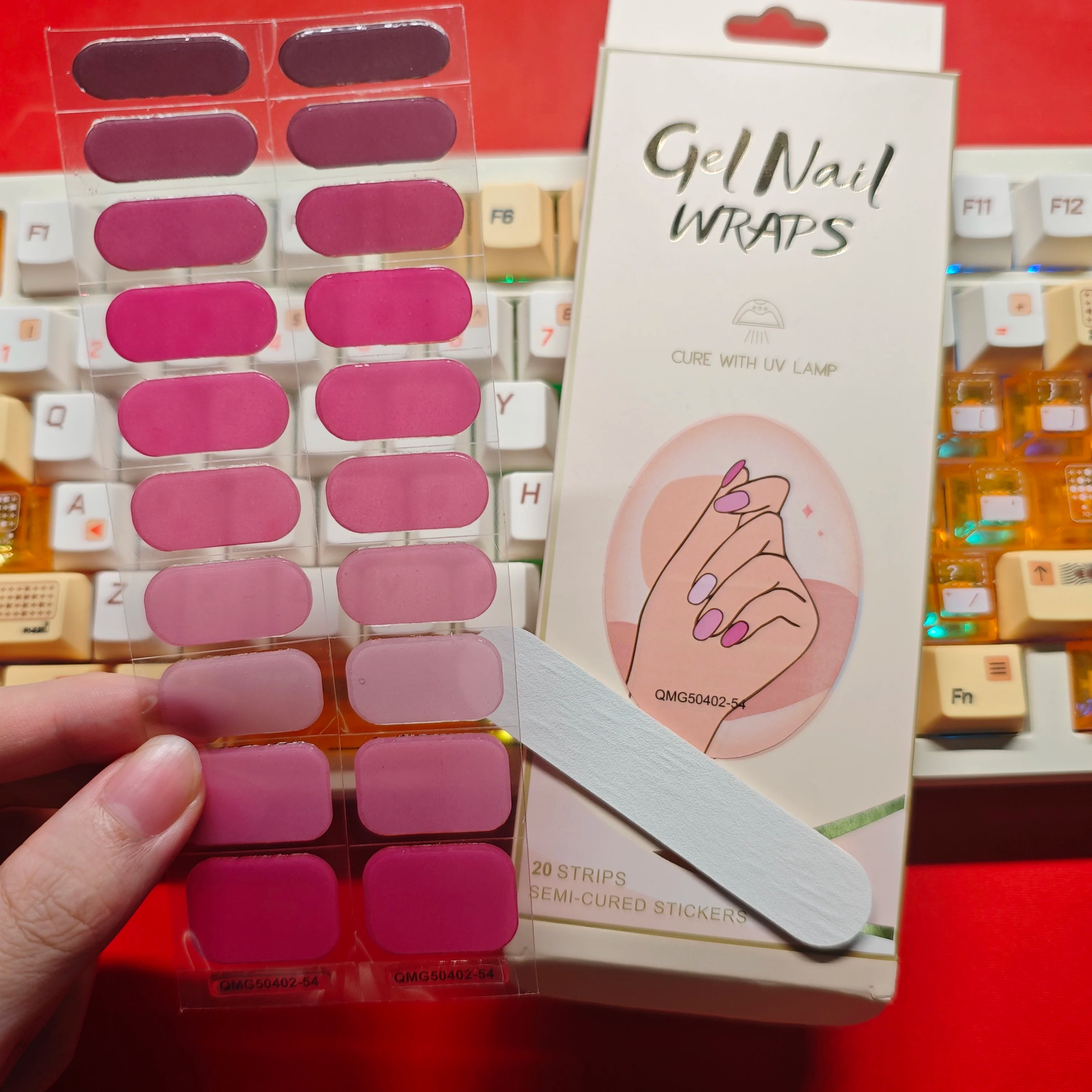 Semi-Cured Gel Nail Stickers Art Nail Decor Long-Lasting Solid Color Nail Strips UV Lamp Cured Manicure Gel Decal