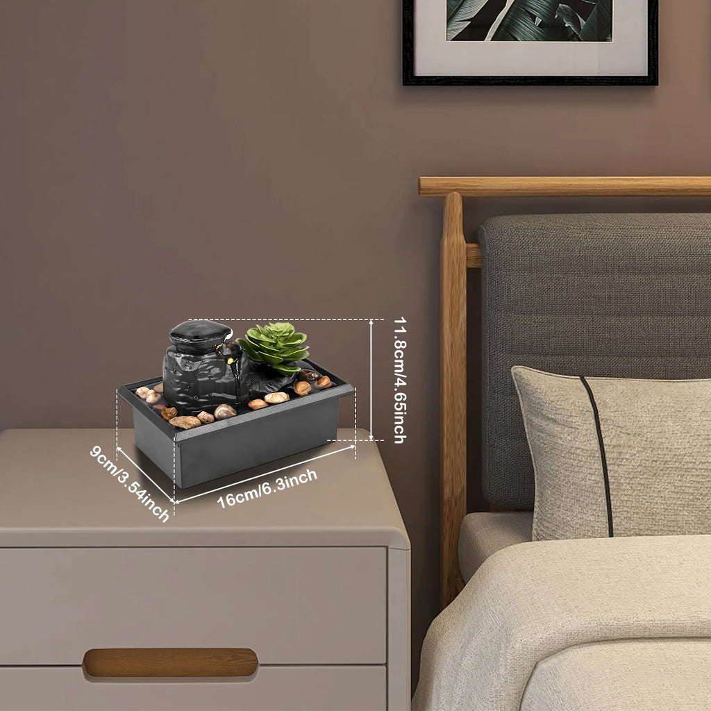 Tabletop Fountain with Light Battery/USB Operated Mini Desktop Waterfall Decoration Creative Flowing Water Fountain Ornaments