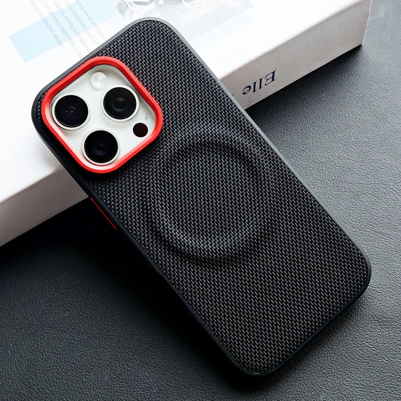 For iPhone 16 15 Pro Max 15 16 Pro Case Luxury Magnetic Soft TPU+Nylon Woven Leather Back Anti-Fingerprint Cover