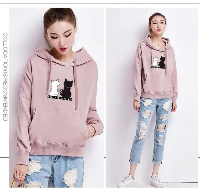 2023 Streetwear Hoodies Women Sweatshirt Autumn Spring Long Sleeve Harajuku Cat Print Sweatshirts Casual Pullover sudadera mujer