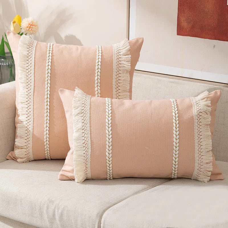 Bohemian Pillowcase Living Room Sofa Tassel Throw Pillow Case Macaron Knitted Home Decorative Cushion Waist Cover