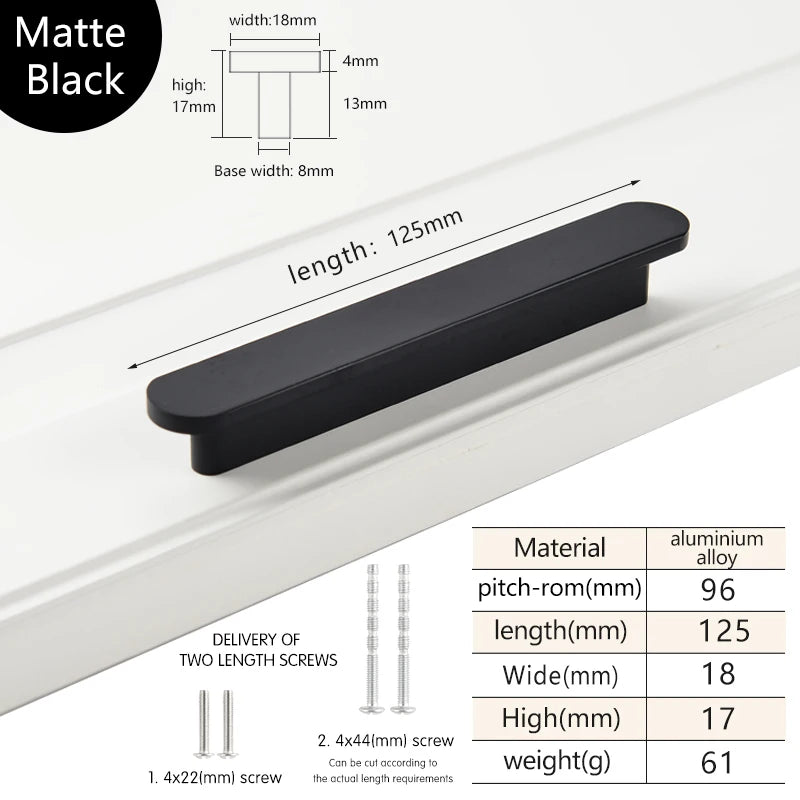 Modern style wardrobe cabinet bathroom cabinet black pulls drawer handles furniture cupboard aluminum alloy handle
