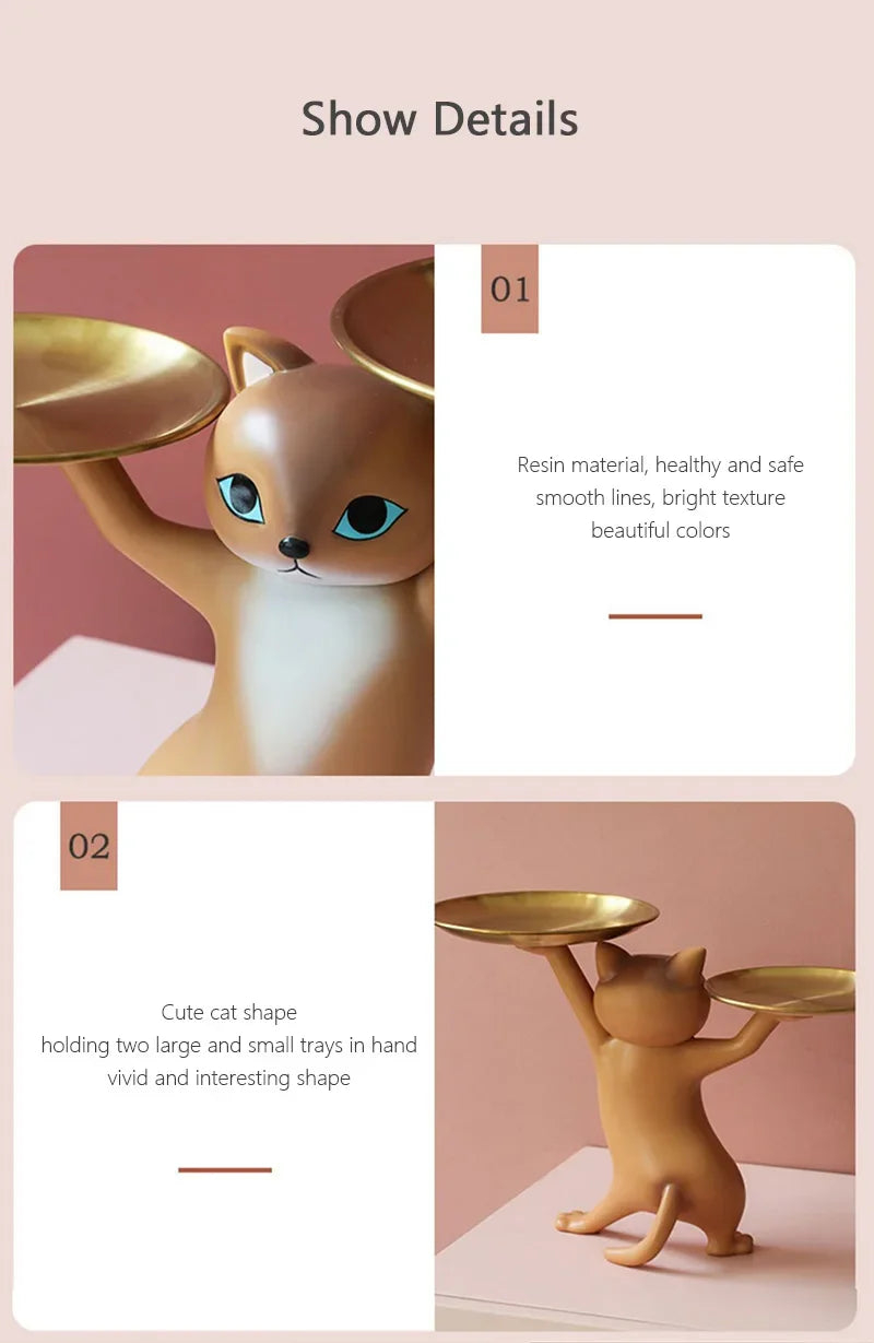 Nordic Resin Cat Tray Statue Bedroom Entrance Home Office Table Desk Decor Accessorie Key Candy Container Storage Sculpture