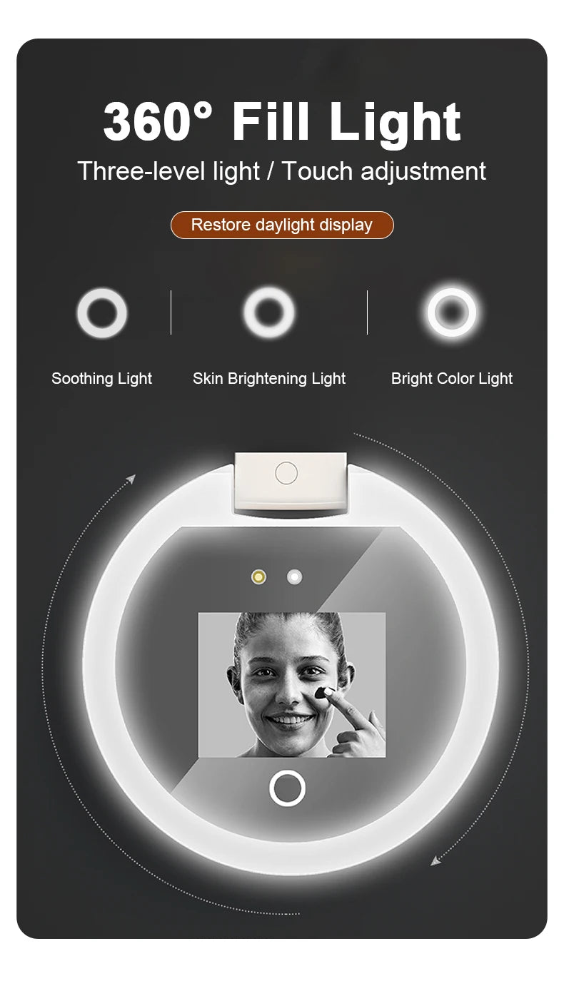 Portable 2.4-Inch Handheld LED Makeup Mirror Intelligent UV Resistant Sunscreen Mirror for Travel