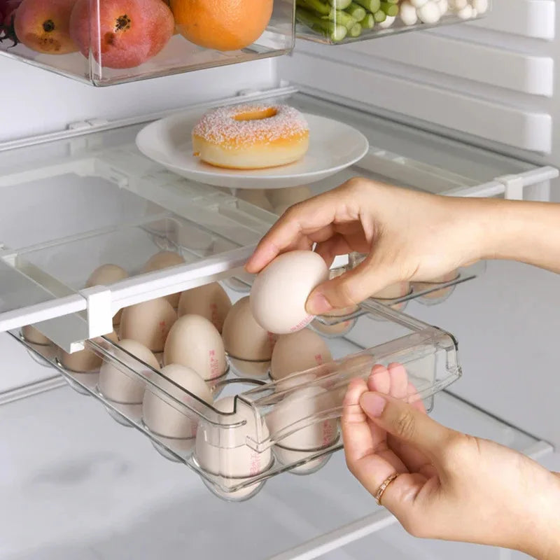 Drawer Type Food Storage Box for Refrigerator Clear Fruit Egg Organizer Boxs Under Shelf Slide Plastic Kitchen Container