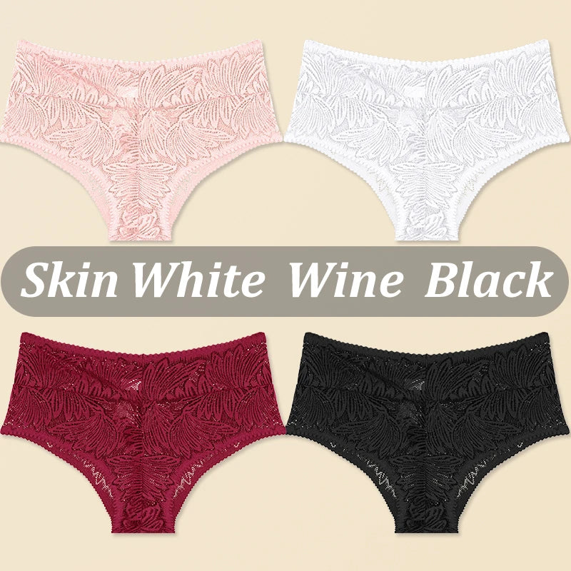 4PCS/Set Women Floral Lace Thongs Sexy Perspective G-String Mid Waist T-back Female Breathable Intimates Brazilian Underwears