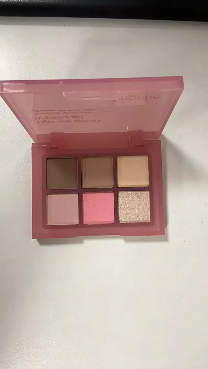 TINGPHE Little Pink Jelly Eyeshadow Palette 6 Colors Earth Tone Orange Brown with Affordable Highlight Blush Contour for All