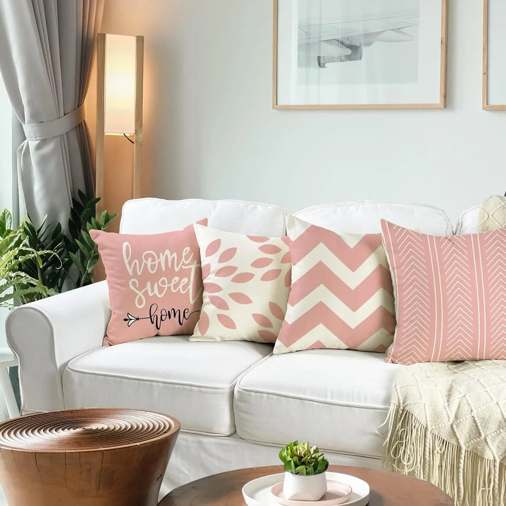 Pink Throw Pillows Cover Decoration Outdoor Linen Cushion Covers Decorative for Bedroom, Sofa, Chair, Bed, Garden
