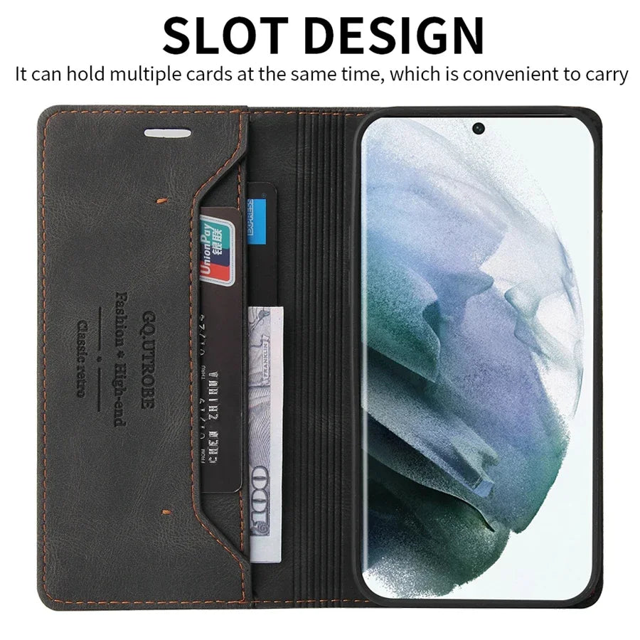Wallet Anti Theft Brush Flip Leather Case For Samsung Galaxy S25 FE S24 Ultra A05s A06 A13 A14 A15 A16 A34 A35 A52 A53 A54 A55