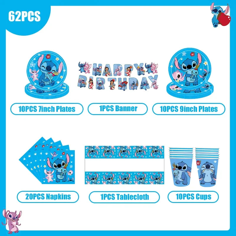 Disney Stitch Birthday Party Decoration Tableware Balloon Cup Plate Banner Backdrop Lilo And Stitch Theme Party Supplies Favors