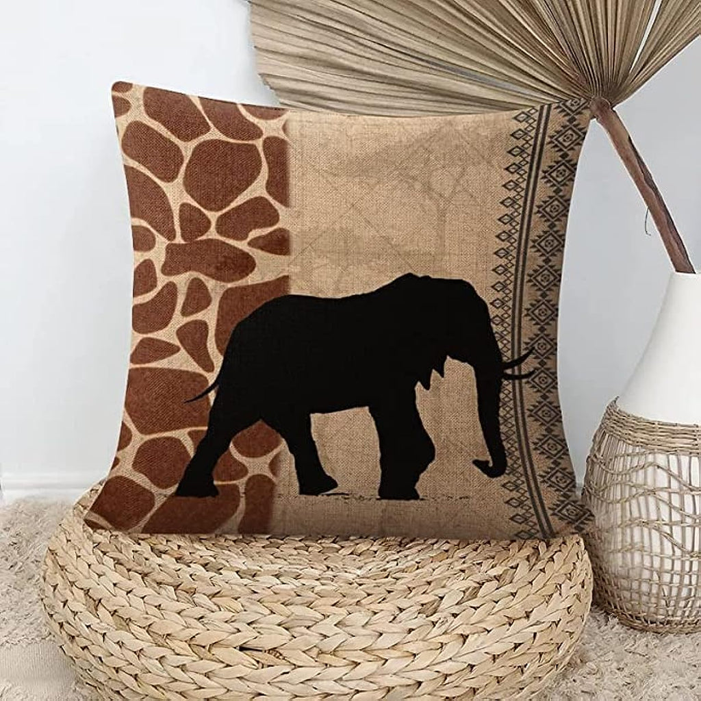 African Animal Outdoor Decorative Pillowcase 40*40cm Zebra Print and Leopard Print Linen Square Pad Set for Living Room Sofa