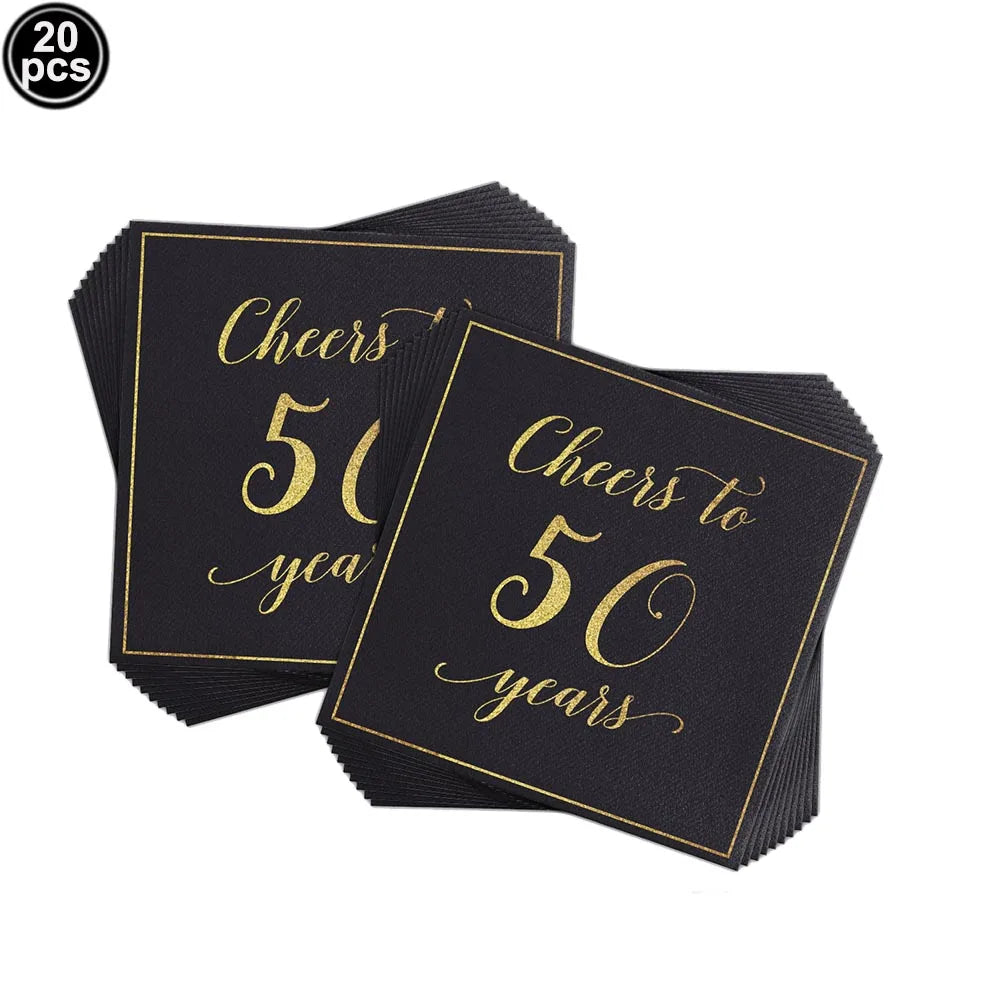 50th Birthday Party Supplies for Men Women Black and Gold 50 Years Old Party Paper Plates Cups Napkin Tablecloth Tableware Decor